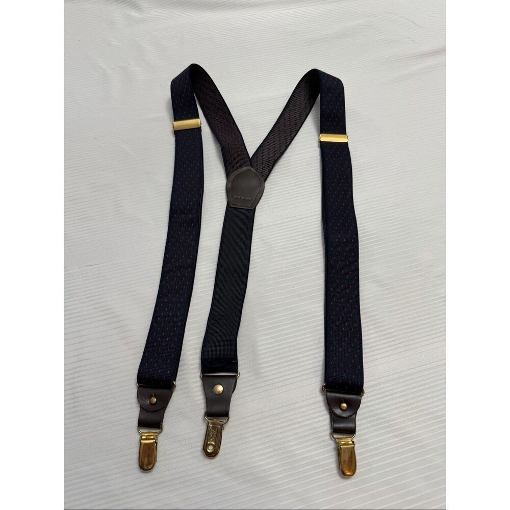 Pelican USA Vintage Navy Blue Red Polka Dot Y Suspenders Braces